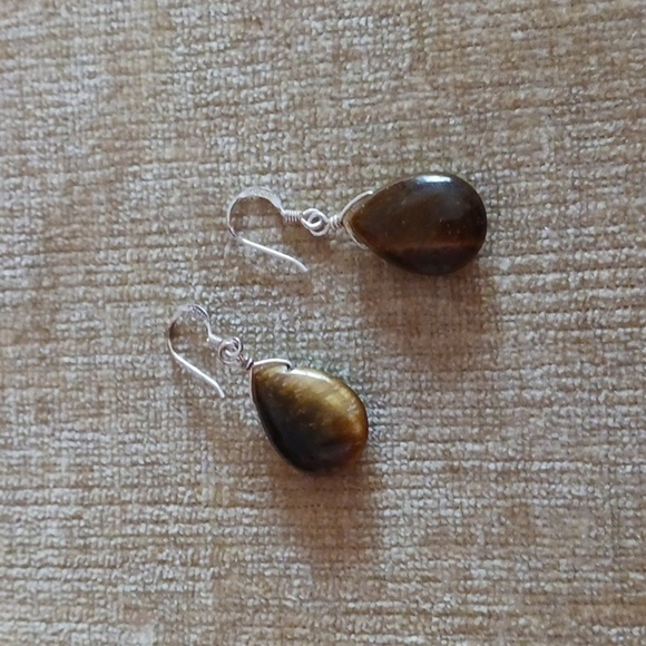 Brown Stone Tear Drop French Wire Dangle Earrings - Picture 1 of 7